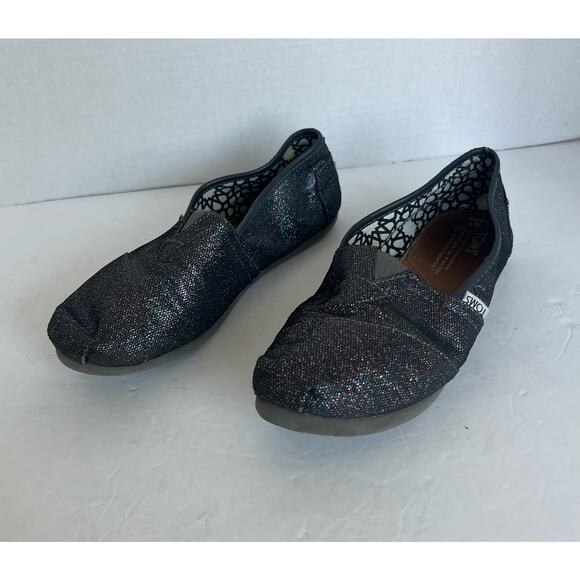 Toms Classic Alpargata Flat Shoes Sparkly Black Canvas Slip On Loafer Sz 7 - Picture 4 of 10